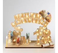 SNZ Cadeau d'anniversaire pour femme/homme - En bois - Avec guirlande lumineuse LED - Décoration DIY pour 18e fête d'anniversaire - Puzzle 3D personnalisable - Cadeau en argent avec design exauceur de