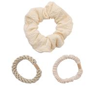 SNZ Lot de 3 Élastiques Cheveux Tressés Élégants avec Solide Maintien - Accessoires Cheveux Chouchou en Satin pour Fille Femme, Petit Élastique Cheveux Invisibobble pour Cheveux Bouclés, Beige