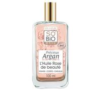 SO BIO ETIC Huile Sèche Visage Corps Cheveux Argan Bio 100ml - L'Huile Rose de Beauté aux 4 Huiles Précieuses du Maroc - Lot de 2