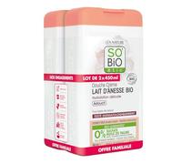 SO 'BIO ETIC Lot de 2 x 450ml - Douche Crème Lait d'ânesse Bio, Hydratation Délicate, Adoucit