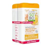 SO 'BIO ETIC Lot de 2 x 450ml - Gel Douche Hydratant, Agrumes et Fleurs d'Oranger Bio