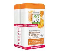 SO 'BIO ETIC Lot de 2 x 450ml - Gel Douche Hydratant, Miel de Fleurs et Abricot Bio