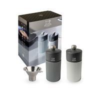 PEUGEOT - Coffret Cadeau Duo Line - Moulin à Poivre + Moulin à Sel 12 cm + Entonnoir à Épices - Réglage Classique - Aluminium + Bois PEFC - Fabrication Française - Coloris Carbone
