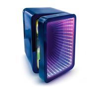 So Chill Mini réfrigérateur Infinity à effet LED, joueurs, étudiants, maison/voiture/hangouts et plus encore, alimenté par USB, autocollants inclus, refroidit 6 canettes ordinaires, porte effet miroir