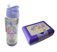 So Kawaii Licorne Rose porte-goûter 800 ml et gourde 530 ml pour école, gite, pique-nique et mer + porte-clés à paillettes