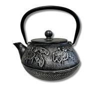 SO SKIN IDASY - Théière japonaise en fonte 900 ml, filtre en acier inoxydable alimentaire, intérieur émaillé, fabrication artisanale, finition bicolore noir et argent