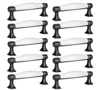 SO-TECH® SET de 10 x Poignée pour Tiroir MARIE Poignée en Porcelaine Blanche Finition en Argent Vieilli Entraxe 96 mm