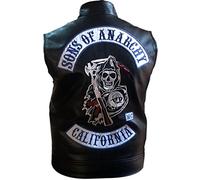 Soa Son of Anarchy Biker Club California Veste en cuir synthétique pour homme - Gilets et sweat à capuche pour homme, SOA Gilet noir en cuir synthétique, XXL