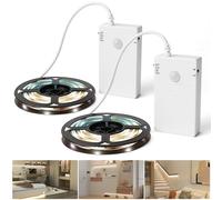 SOAIY 2M Ruban LED à Piles avec Détecteur de Mouvement Blanc Chaud (2 Pack)