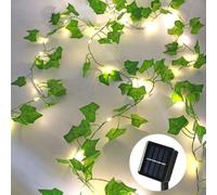 SOAIY Lierre Artificiel Guirlande Solaire Feuilles 10m, 100 LED Blanc Chaud avec 8 Modes Eclairage & Minuterie - Décoration Étanche IP44 pour Jardin/Clôture/Terrasse