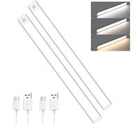SOAIY Lot de 2 Lampe de Placard LED 60CM Rechargeable - Dimmable, Détecteur de Mouvement, 3 Températures de Couleur - Magnétique et Ultra-Plate pour Cuisine, Dressing, Salle de Bain
