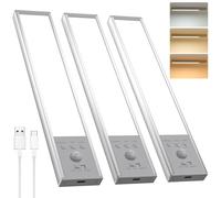 SOAIY Lot de 3 Lampes LED à Détecteur de Mouvement Rechargeables - 20CM, Lampe de Placard Dimmable 1500mAh, 3 Températures de Couleur, Magnétique pour Cuisine, Dressing, Salle de Bain