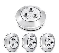 SOAIY Lot de 4 Lampe Spot LED Autocollant Éclairage Supplémentaire Alimenté par 3 Piles/Batteries pour Penderie/Placard / Étagère/Entrée / Cuisine/Passage - Argent