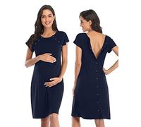 Soanhoo Maternité des Femmes 3 en 1 Livraison de Travail infirmières Chemise de Nuit d'hôpital Robe de Nuit pour l'allaitement, Bleu Marine, M