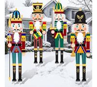 Soaoo Lot de 4 Panneaux de Noël Casse-Noisette avec Grands piquets pour décoration de Cour de Noël, décoration de Noël pour extérieur, pelouse, Porche