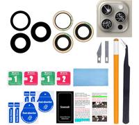 Soaosdr Lot de 2 lentilles de rechange d'origine pour appareil photo arrière pour iPhone 15 Pro Max 6,7" avec adhésif pré-installé, kit d'outils de réparation et manuel d'installation (français non