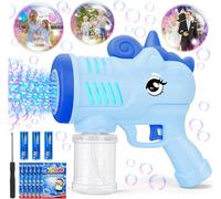 Soap Bubble Machine,Unicorn Bubble Gun for Kids with 6 Liquid Soap Bubbles with Light,Unicorn Bubble Machine Birthday Toy,Blue