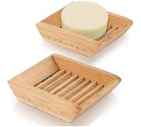 Soap Dish Natural Bamboo Wood Soap Holder Soap Box Soap Holder for Bathroom Shower2 PcsWood Color