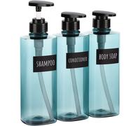 Soap Dispenser With Labels,3 X 500ml Bottles,Reusable Plastic Soap Bottle For Shampoo,Lotion,Conditioner,Kitchen,Bathroom,Blue