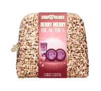 Soap & Glory Berry & Bright Trousse de toilette - Coffret cadeau pour Noël 2023 - Gel douche Berry & Bright, beurre corporel, masque en tissu brillant et trousse de toilette pailletée