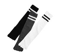 Soapow Lot de 3 paires de chaussettes montantes à orteils en coton respirant à rayures pour femme