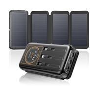SOARAISE-Chargeur-Solaire-25000mAh-20W-Batterie-Externe sans Fil avec 3 Câbles et 4 Panneaux PD QC 3.0 USB C Charge Rapide avec Lampe de Poche pour Smartphone, Tablette, Camping (Noir)