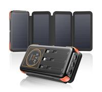 SOARAISE Chargeur Solaire Portable Power Bank - 25000mAh Batterie Externe sans Fil avec 3 Câbles et 4 Panneaux, 20W PD QC 3.0 USB C Charge Rapide avec Lampe de Poche pour Smartphone, Tablette, Camping