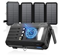 SOARAISE Chargeur Solaire Power Bank - 27000mAh Batterie Externe sans Fil - 15W USB C Charge Rapide Chargeur Portable avec 3 Ports et 4 Panneaux Solaires, Lampes de Poche pour Outdoor Camping