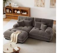 SoarFlash Canapé L modulable 2 Places Salon Moderne, canapé Nuage en Tissu Chenille avec accoudoirs, Marron, 145×220 cm