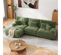 SoarFlash Canapé L modulable 3 Places Salon Moderne, canapé Nuage en Tissu Chenille avec accoudoirs, Vert, 145×313 cm