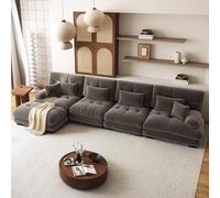 SoarFlash Canapé L modulable 4 Places Salon Moderne, canapé Nuage en Tissu Chenille avec accoudoirs, Marron, 145×406 cm