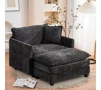 SoarFlash Canapé Moderne avec accoudoirs, revêtement en Chenille, Coussins doublement rembourrés, adapté pour Salon/Chambre à Coucher/Appartement, 1 Place + 1 Repose-Pied, Noir