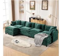 SoarFlash Canapé Moderne avec accoudoirs, revêtement en Chenille, Coussins doublement rembourrés, adapté pour Salon/Chambre à Coucher/Appartement, 4 Place + 2 Repose-Pied, Vert foncé