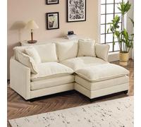 SoarFlash Canapé Moderne avec accoudoirs, revêtement en Chenille, Coussins doublement rembourrés, adapté pour Salon/Chambre à Coucher/Appartement, 2 Place + 1 Repose-Pied, Beige