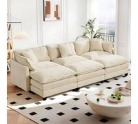 SoarFlash Canapé Moderne avec accoudoirs, revêtement en Chenille, Coussins doublement rembourrés, adapté pour Salon/Chambre à Coucher/Appartement, 3 Place + 3 Repose-Pied, Beige