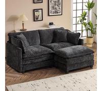 SoarFlash Canapé Moderne avec accoudoirs, revêtement en Chenille, Coussins doublement rembourrés, adapté pour Salon/Chambre à Coucher/Appartement, 2 Place + 1 Repose-Pied, Noir