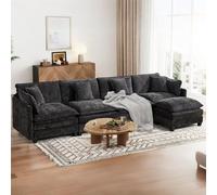 SoarFlash Canapé Moderne avec accoudoirs, revêtement en Chenille, Coussins doublement rembourrés, adapté pour Salon/Chambre à Coucher/Appartement, 4 Place + 1 Repose-Pied, Noir