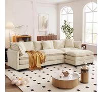 SoarFlash Canapé Moderne avec accoudoirs, revêtement en Chenille, Coussins doublement rembourrés, adapté pour Salon/Chambre à Coucher/Appartement, canapé en L 3 Places, Beige