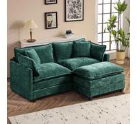 SoarFlash Canapé Moderne avec accoudoirs, revêtement en Chenille, Coussins doublement rembourrés, adapté pour Salon/Chambre à Coucher/Appartement, 2 Place + 1 Repose-Pied, Vert foncé