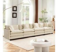 SoarFlash Canapé Moderne avec accoudoirs, revêtement en Chenille, Coussins doublement rembourrés, adapté pour Salon/Chambre à Coucher/Appartement, canapé 4 Places, Beige