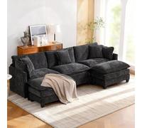 SoarFlash Canapé Moderne avec accoudoirs, revêtement en Chenille, Coussins doublement rembourrés, adapté pour Salon/Chambre à Coucher/Appartement, 3 Place + 2 Repose-Pied, Noir