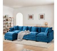 SoarFlash Canapé Moderne avec accoudoirs, revêtement en Chenille, Coussins doublement rembourrés, adapté pour Salon/Chambre à Coucher/Appartement, 4 Place + 1 Repose-Pied, Bleu foncé