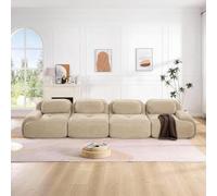 SoarFlash Canapé Moderne modulable, Tissu côtelé, Assise Profonde + accoudoirs Larges, sans Assemblage, 4 Places, Beige