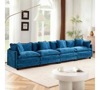 SoarFlash Canapé modulable 4 Places 380 cm, Chenille Bleue, Double Coussins