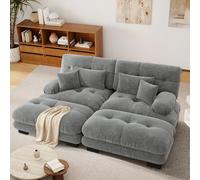 SoarFlash Canapé modulaire 2 Places Salon Moderne - Chenille, Bois Massif, reposes-Bras, 2 Repose-Pied, Gris, 145×220cm