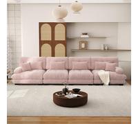 SoarFlash Canapé modulaire 4 Places Salon Moderne - Chenille, Bois Massif, reposes-Bras, Rose Clair, 77×406cm