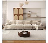 SoarFlash Canapé modulaire 4 Places Salon Moderne - Chenille, Bois Massif, reposes-Bras, Taupe Clair, 77×406cm