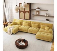 SoarFlash Canapé U modulable 4 Places Salon Moderne, canapé Nuage en Tissu Chenille avec accoudoirs, Jaune, 145×406 cm