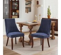 SoarFlash Ensemble de 2 chaises à Manger, à Dossier élevé avec Garniture Verticale, Pieds en Bois Massif incurvés, élégante Chaise tapissée pour la Salle à Manger, Bleu Marine