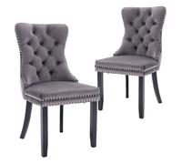 SoarFlash Ensemble de 2 Chaises de Salle à Manger en Velours, avec Dossier à Ailes tapissé, piquetage à Boutons, Garniture rivetée, Anneau décoratif de Dossier et Jambes en Bois, Gris